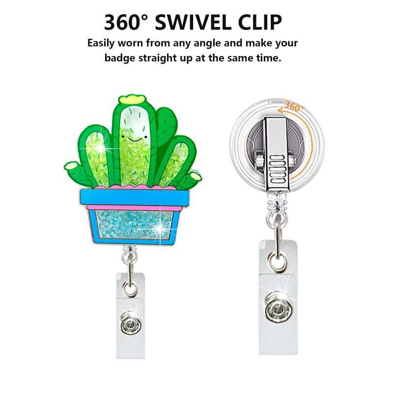 Wholesale Cartoon Cactus Quicksand Acrylic Retractable Badge Scroll Keychain